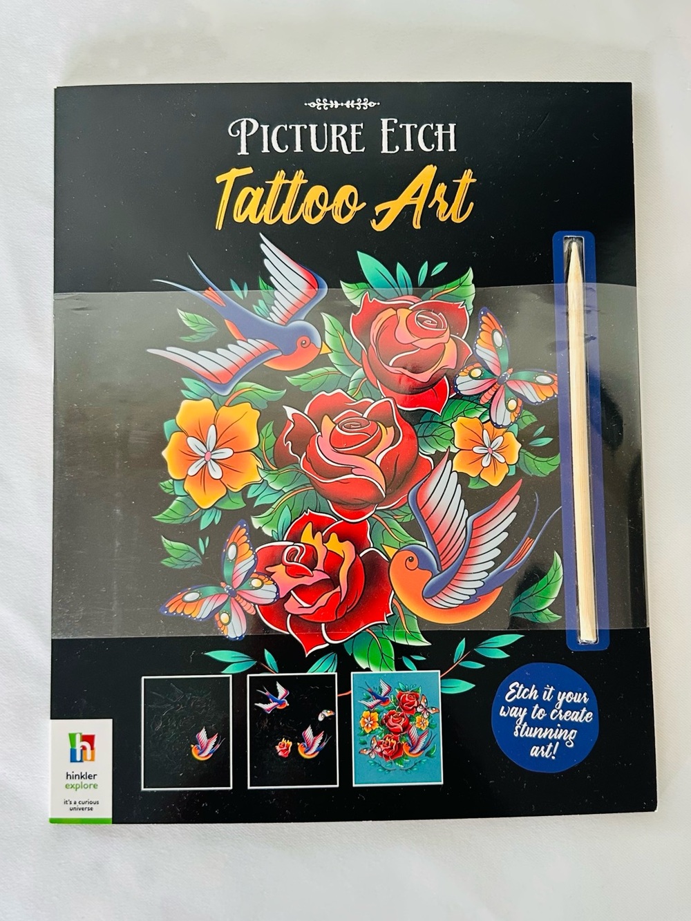 NWT Picture Etch Tattoo Art Scratch Book Murals Floral Coloring Pride Drawing